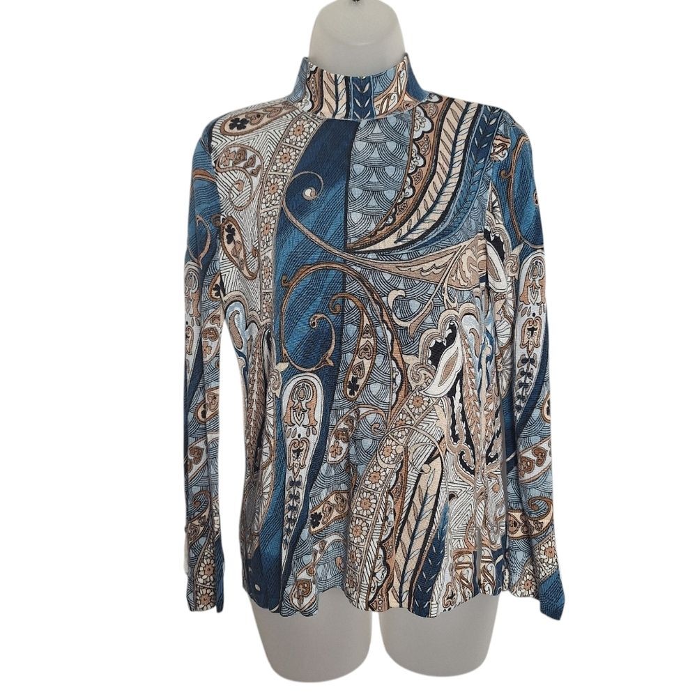 Chicos Paisley Mock Neck Pullover Top Boho Artsy Layering Small Womens